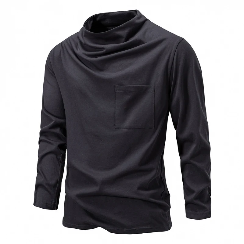 Herren Langarmshirt mit Wasserfallkragen und Brusttasche Drune