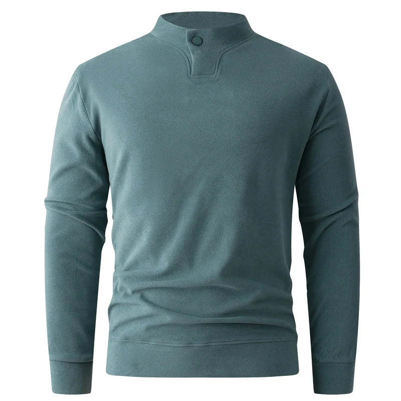 Herren Langarmshirt mit schmalem Stehkragen und Knopfverschluss Drune