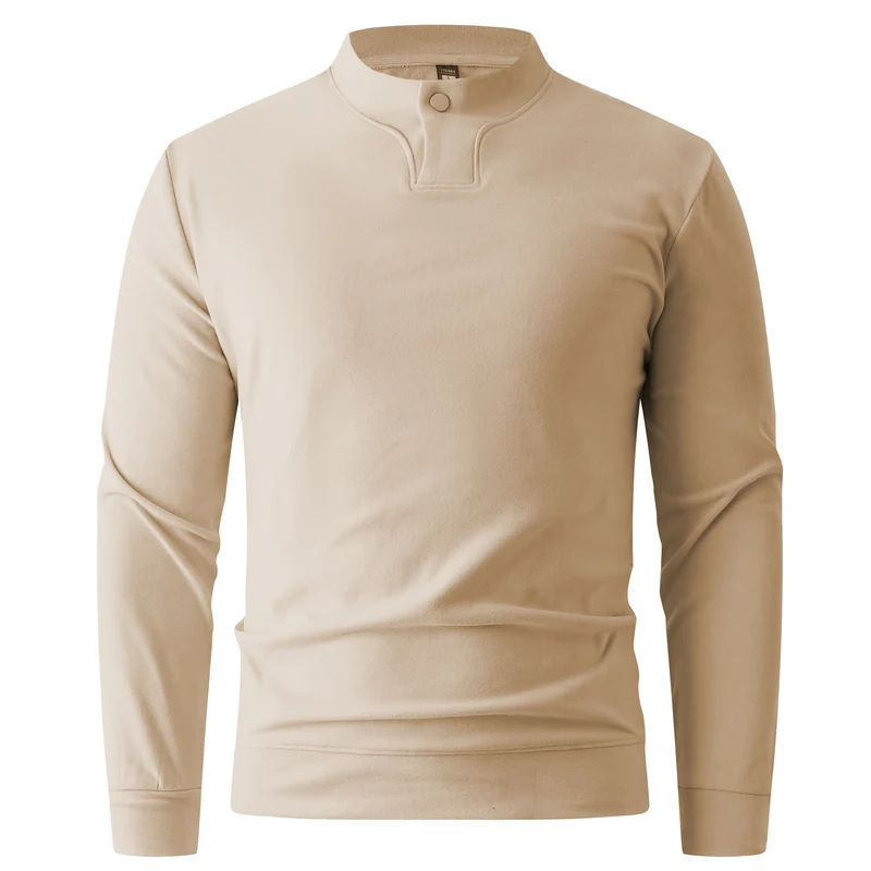 Herren Langarmshirt mit schmalem Stehkragen und Knopfverschluss Drune