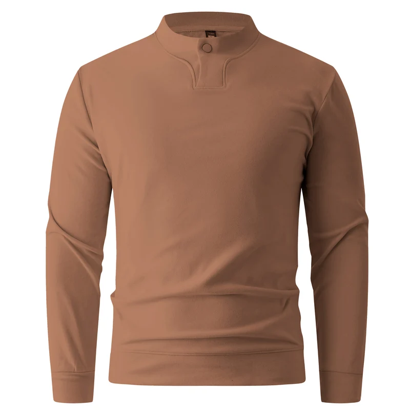 Herren Langarmshirt mit schmalem Stehkragen und Knopfverschluss Drune