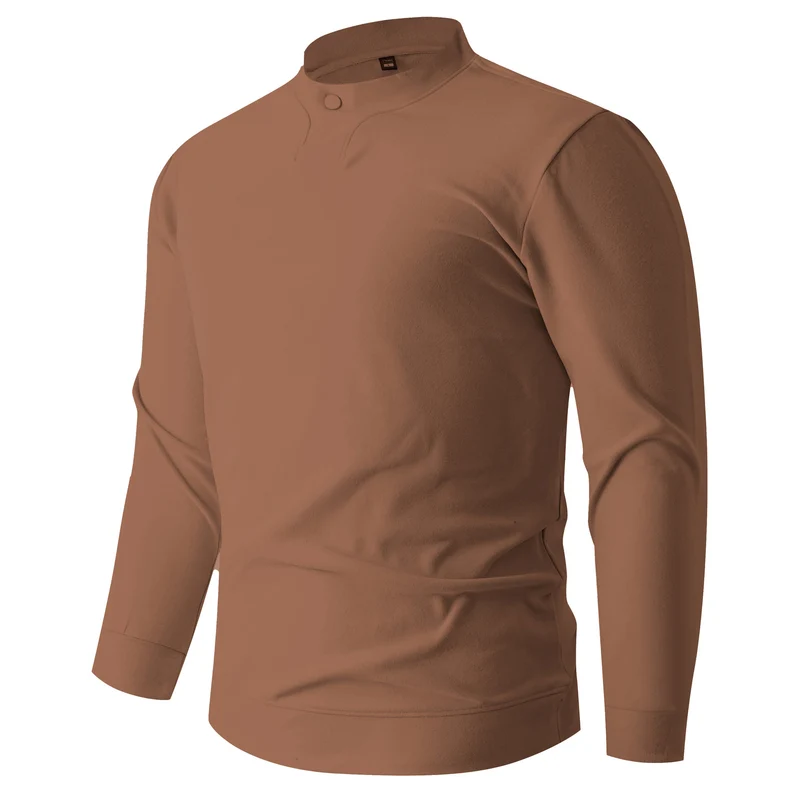 Herren Langarmshirt mit schmalem Stehkragen und Knopfverschluss Drune