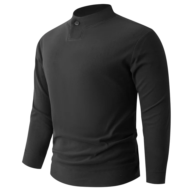Herren Langarmshirt mit schmalem Stehkragen und Knopfverschluss Drune