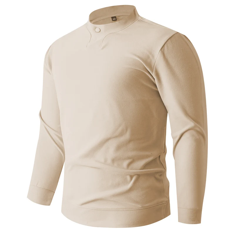 Herren Langarmshirt mit schmalem Stehkragen und Knopfverschluss Drune