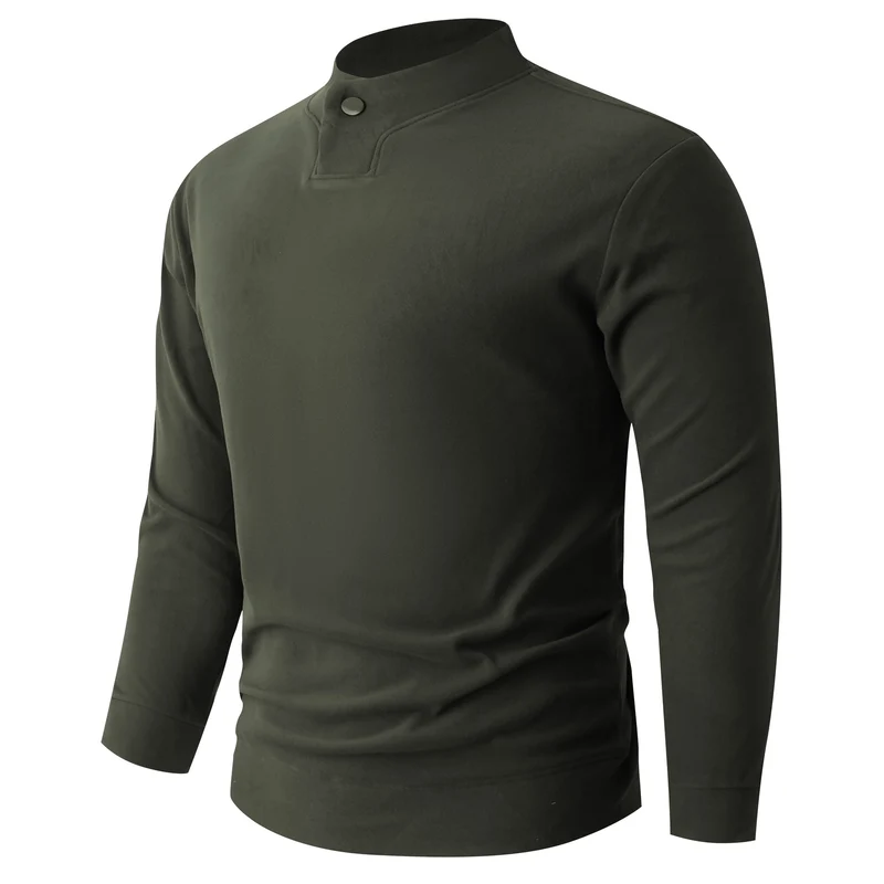 Herren Langarmshirt mit schmalem Stehkragen und Knopfverschluss Drune