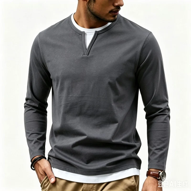 Herren Langarmshirt mit Schlitzkragen und schmaler Komfort-Passform Drune