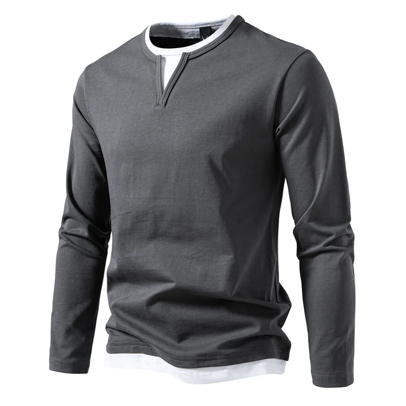 Herren Langarmshirt mit Lagen-Look und markantem Schlitzkragen Drune