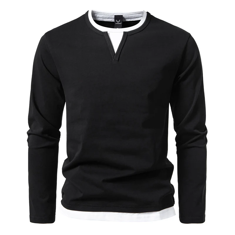 Herren Langarmshirt mit Lagen-Look und markantem Schlitzkragen Drune