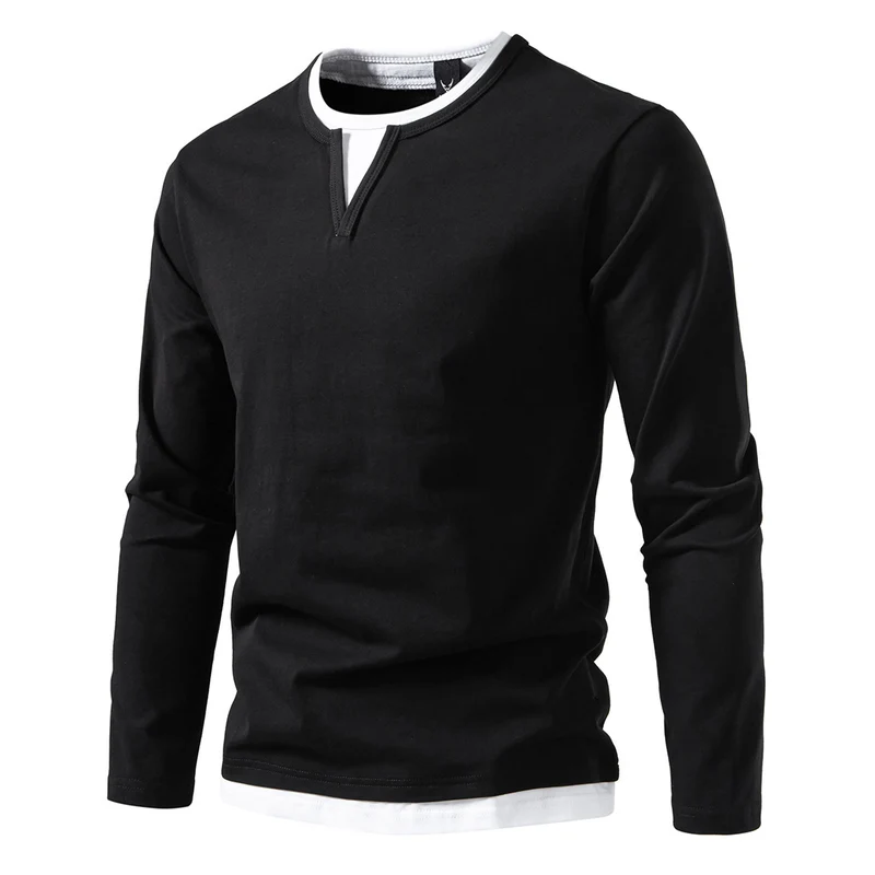 Herren Langarmshirt mit Lagen-Look und markantem Schlitzkragen Drune