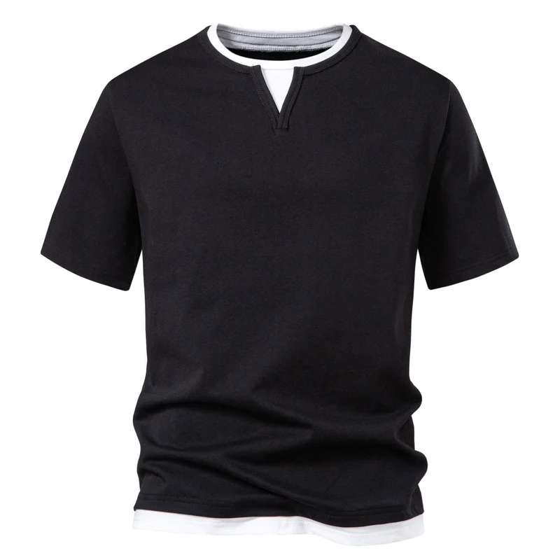 Herren Langarmshirt mit Lagen-Look und markantem Schlitzkragen Drune