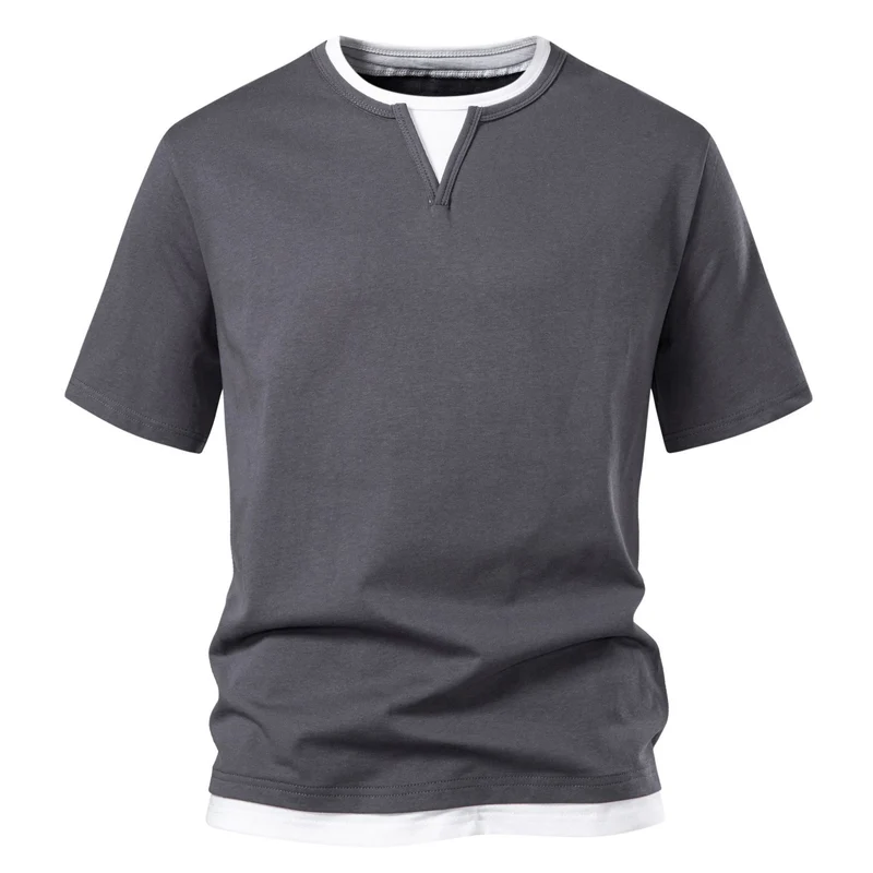 Herren Langarmshirt mit Lagen-Look und markantem Schlitzkragen Drune
