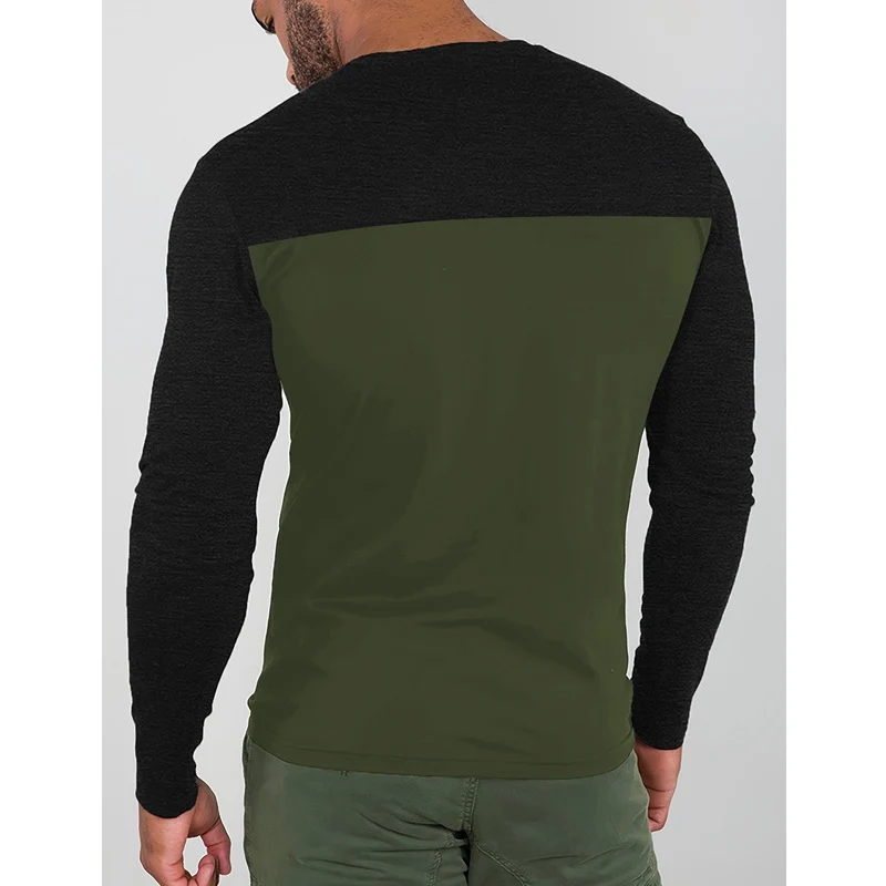 Herren Langarmshirt Colorblock aus Baumwollmix mit Rundhalsausschnitt und körpernaher Passform Drune