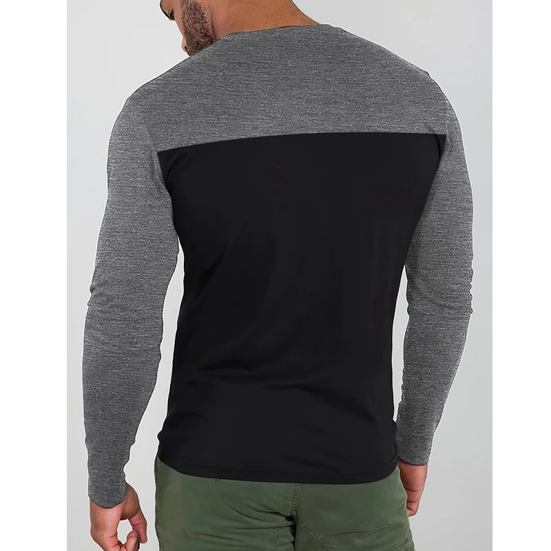 Herren Langarmshirt Colorblock aus Baumwollmix mit Rundhalsausschnitt und körpernaher Passform Drune