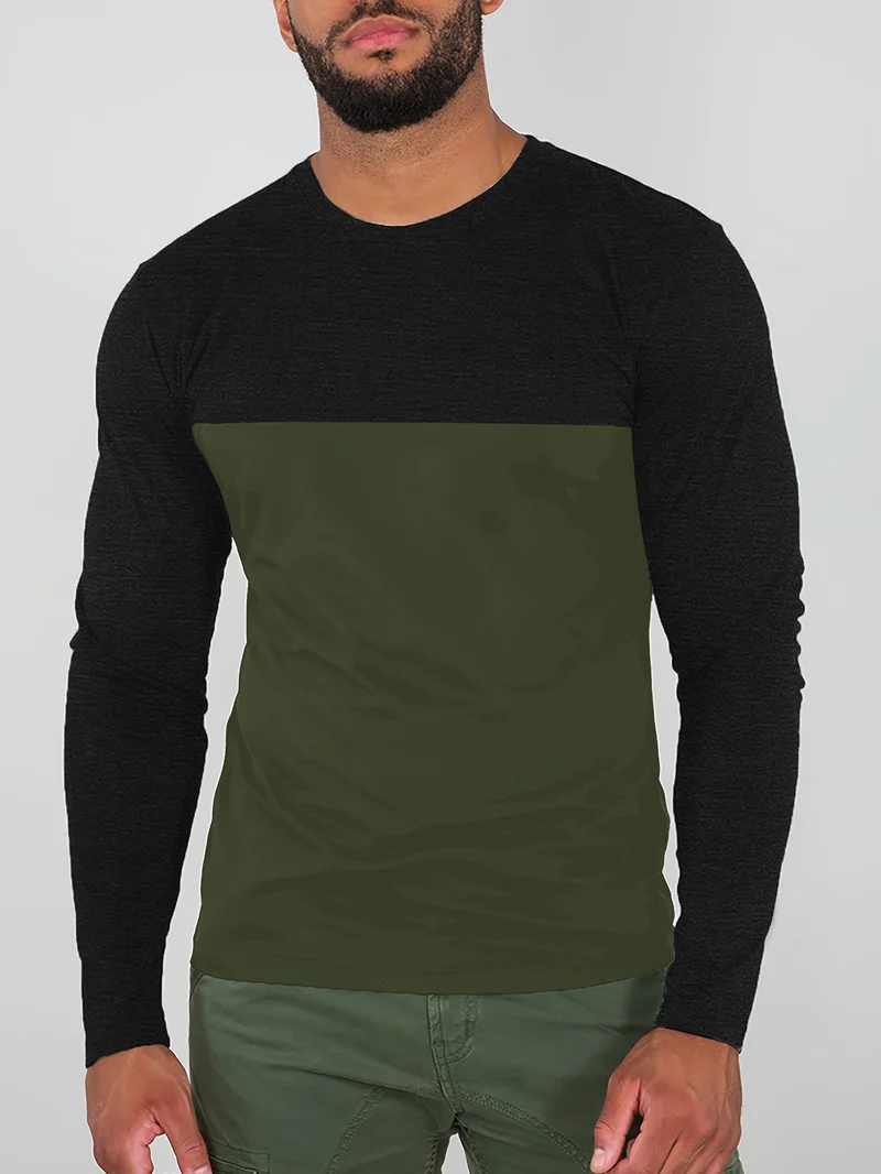 Herren Langarmshirt Colorblock aus Baumwollmix mit Rundhalsausschnitt und körpernaher Passform Drune