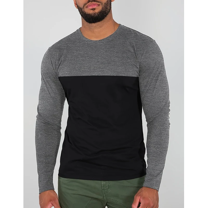 Herren Langarmshirt Colorblock aus Baumwollmix mit Rundhalsausschnitt und körpernaher Passform Drune