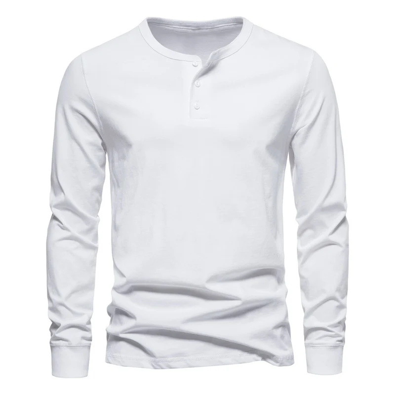Herren Langärmliges Henley‑Shirt aus Baumwollmix mit dreifacher Knopfleiste und schmaler Silhouette Drune