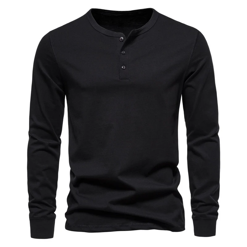 Herren Langärmliges Henley‑Shirt aus Baumwollmix mit dreifacher Knopfleiste und schmaler Silhouette Drune