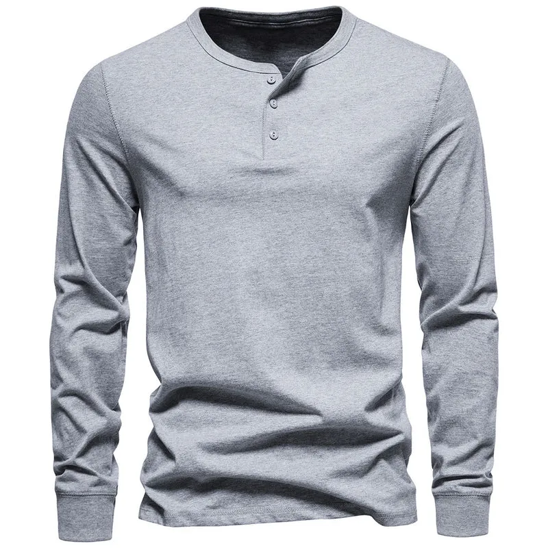 Herren Langärmliges Henley‑Shirt aus Baumwollmix mit dreifacher Knopfleiste und schmaler Silhouette Drune
