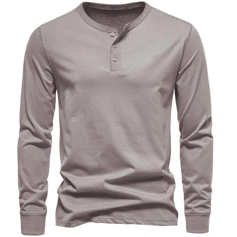 Herren Langärmliges Henley‑Shirt aus Baumwollmix mit dreifacher Knopfleiste und schmaler Silhouette Drune