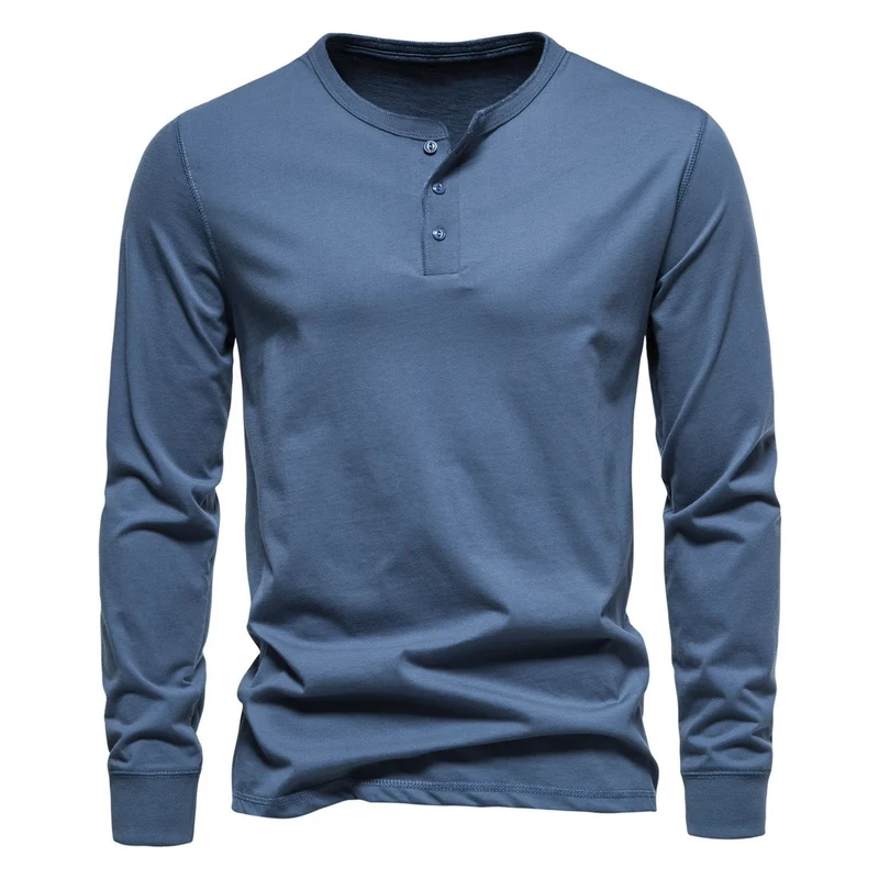 Herren Langärmliges Henley‑Shirt aus Baumwollmix mit dreifacher Knopfleiste und schmaler Silhouette Drune