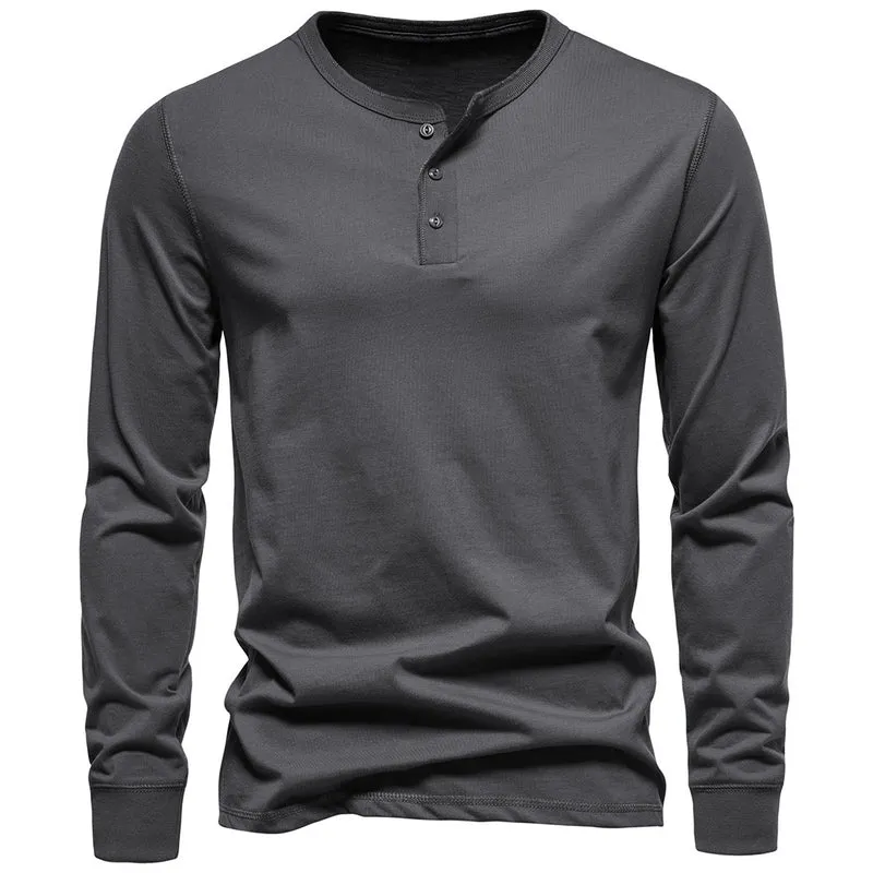 Herren Langärmliges Henley‑Shirt aus Baumwollmix mit dreifacher Knopfleiste und schmaler Silhouette Drune