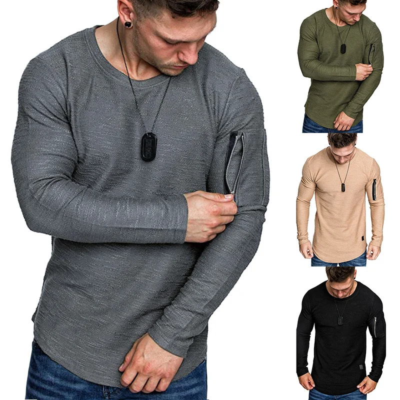 Herren Langärmeliges Struktur-Longsleeve mit Reißverschlusstasche am Oberarm Drune