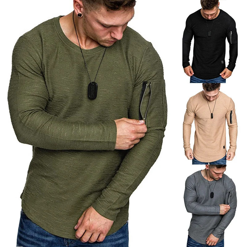 Herren Langärmeliges Struktur-Longsleeve mit Reißverschlusstasche am Oberarm Drune