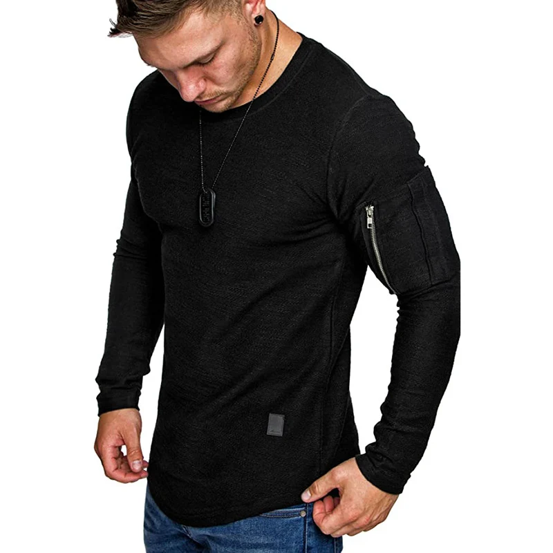 Herren Langärmeliges Struktur-Longsleeve mit Reißverschlusstasche am Oberarm Drune