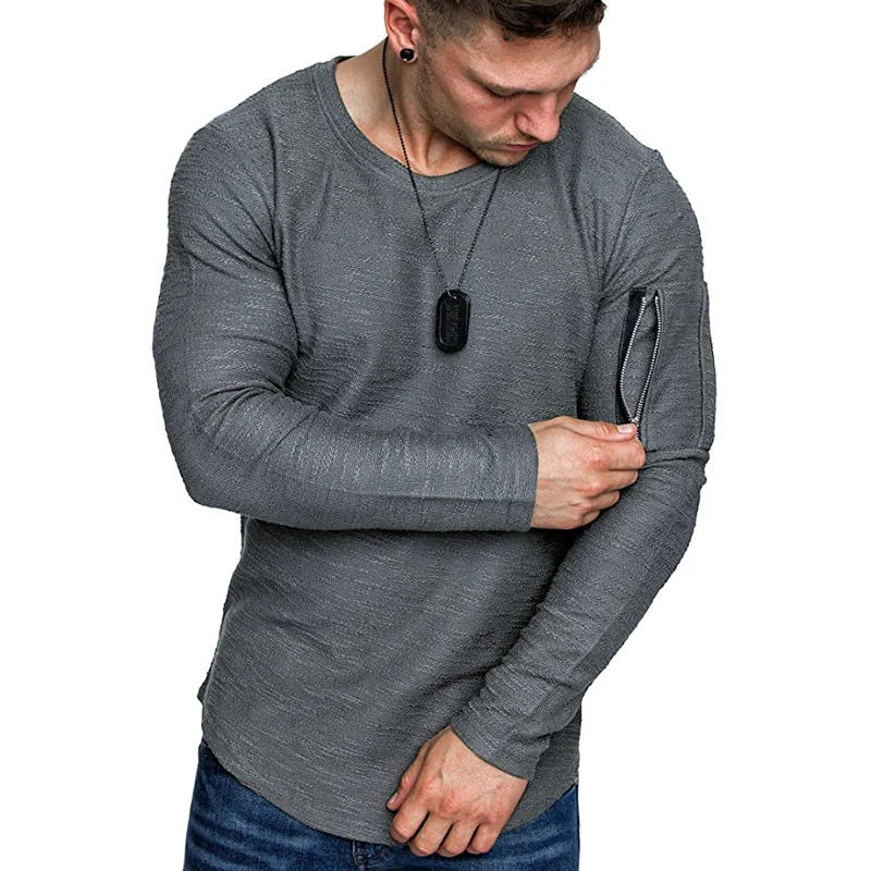 Herren Langärmeliges Struktur-Longsleeve mit Reißverschlusstasche am Oberarm Drune