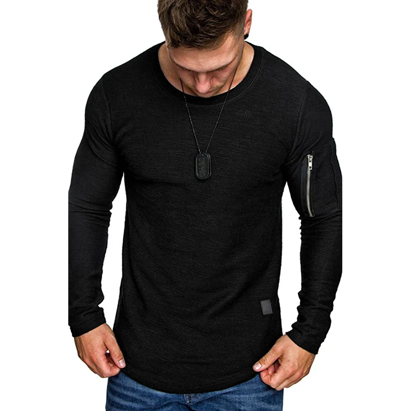 Herren Langärmeliges Struktur-Longsleeve mit Reißverschlusstasche am Oberarm Drune