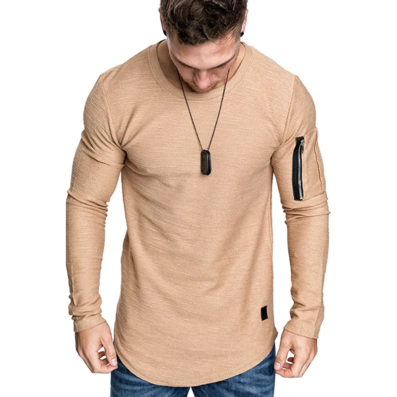 Herren Langärmeliges Struktur-Longsleeve mit Reißverschlusstasche am Oberarm Drune