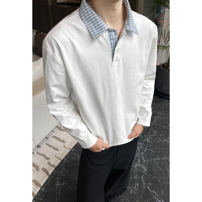 Herren Langarm-Poloshirt mit kontrastkariertem Hemdkragen Drune