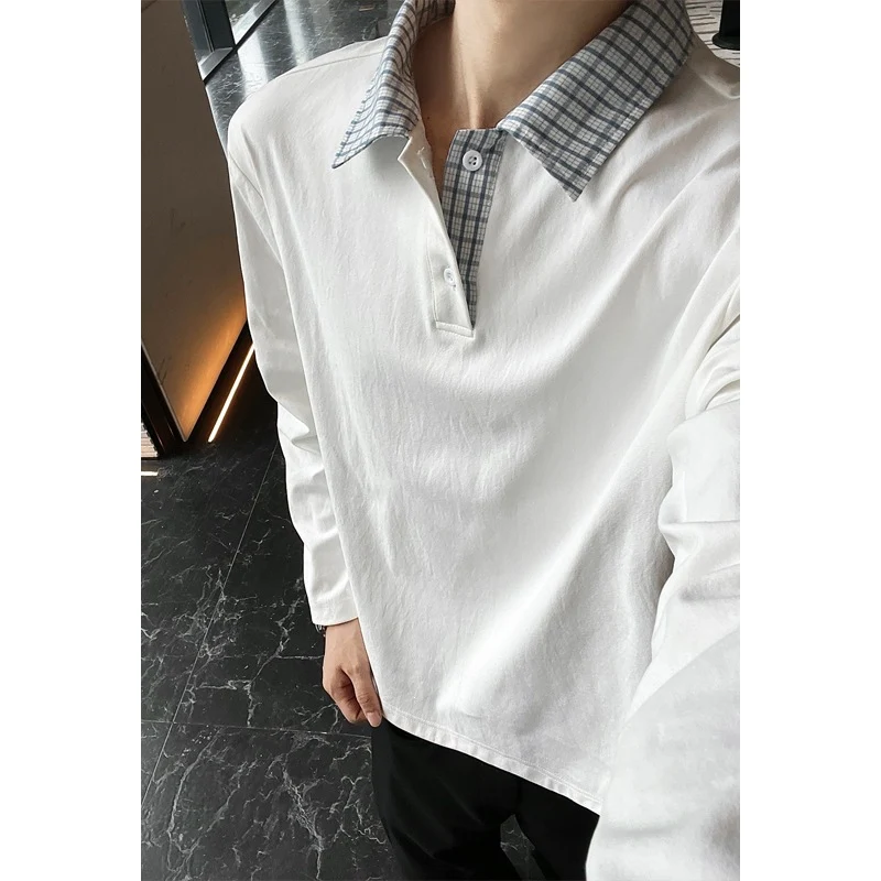 Herren Langarm-Poloshirt mit kontrastkariertem Hemdkragen Drune