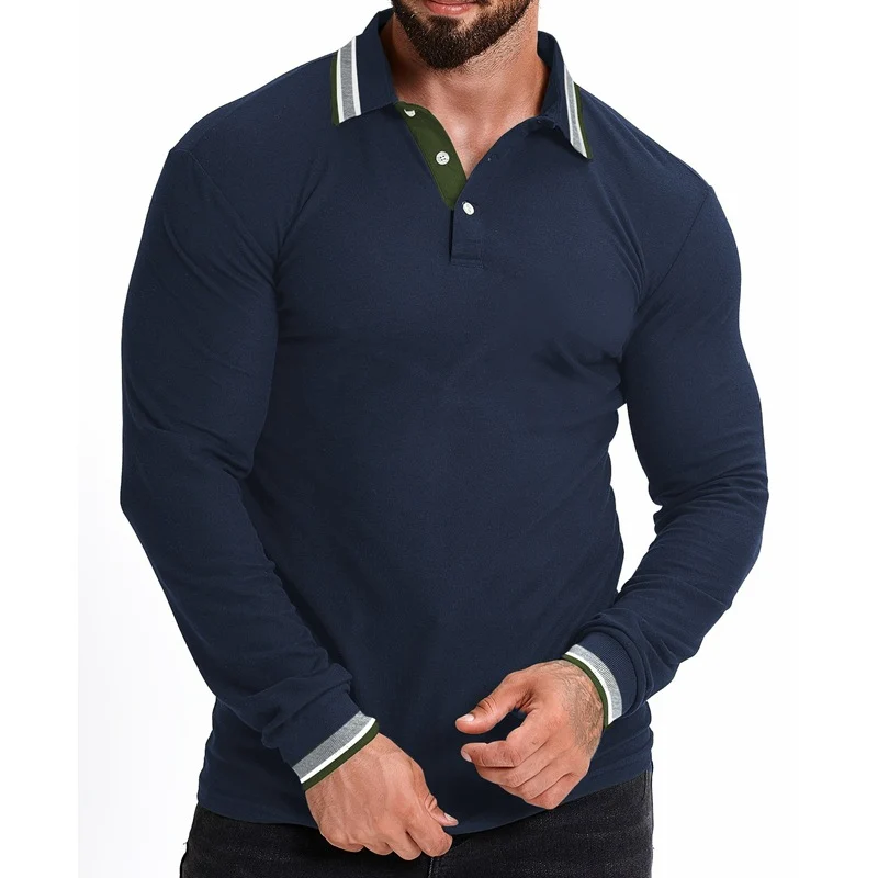 Herren Langarm-Polohemd mit Kontrastkragen und gerippten Bündchen Drune