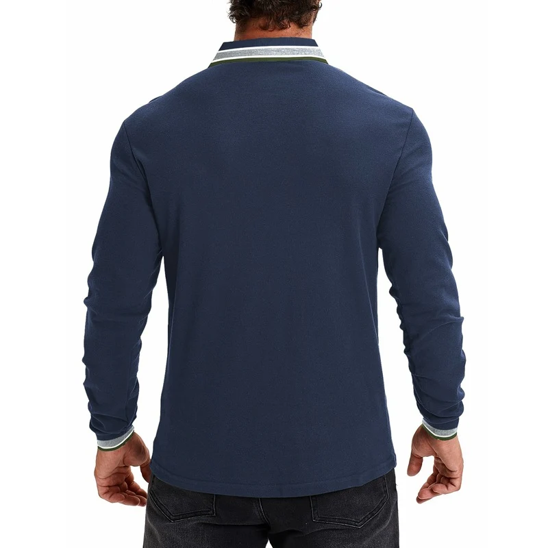 Herren Langarm-Polohemd mit Kontrastkragen und gerippten Bündchen Drune