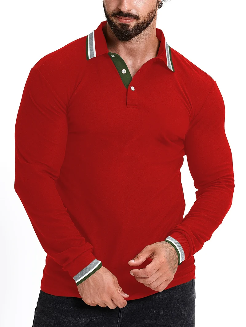 Herren Langarm-Polohemd mit Kontrastkragen und gerippten Bündchen Drune