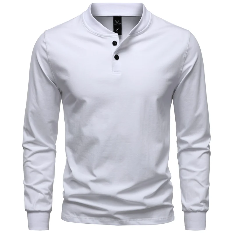 Herren Langarm-Henleyshirt mit Stehkragen und zweifacher Knopfleiste, Slim Fit, Baumwoll-Mix Drune