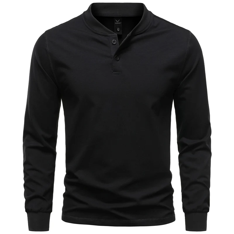 Herren Langarm-Henleyshirt mit Stehkragen und zweifacher Knopfleiste, Slim Fit, Baumwoll-Mix Drune