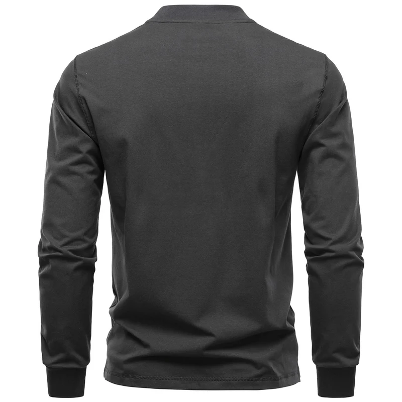 Herren Langarm-Henleyshirt mit Stehkragen und zweifacher Knopfleiste, Slim Fit, Baumwoll-Mix Drune