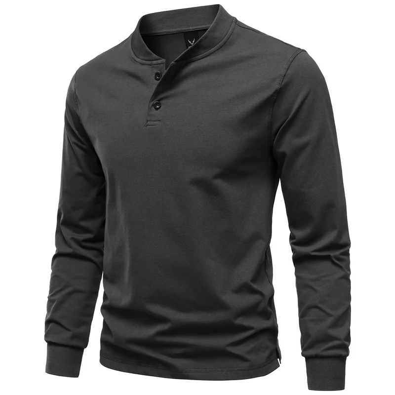 Herren Langarm-Henleyshirt mit Stehkragen und zweifacher Knopfleiste, Slim Fit, Baumwoll-Mix Drune