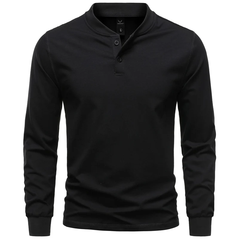 Herren Langarm-Henleyshirt mit Stehkragen und zweifacher Knopfleiste, Slim Fit, Baumwoll-Mix Drune