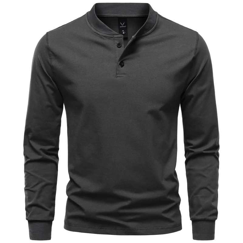 Herren Langarm-Henleyshirt mit Stehkragen und zweifacher Knopfleiste, Slim Fit, Baumwoll-Mix Drune