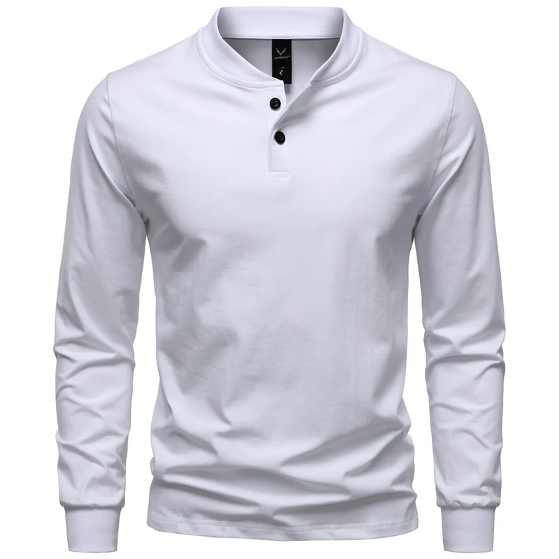 Herren Langarm-Henleyshirt mit Stehkragen und zweifacher Knopfleiste, Slim Fit, Baumwoll-Mix Drune