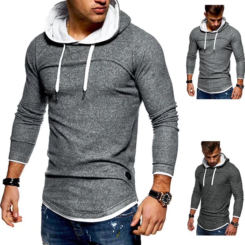 Herren Lang geschnittener Kapuzenpullover mit Lagenoptik und Raglanärmeln Drune