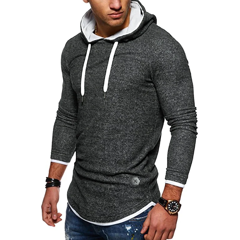 Herren Lang geschnittener Kapuzenpullover mit Lagenoptik und Raglanärmeln Drune