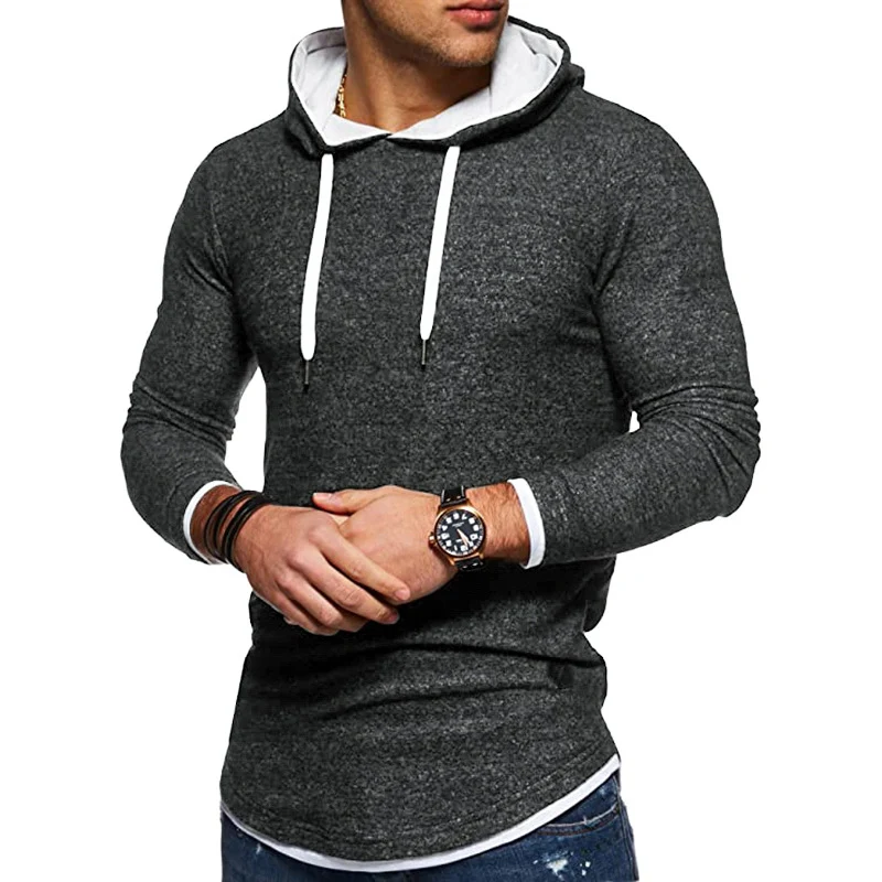 Herren Lang geschnittener Kapuzenpullover mit Lagenoptik und Raglanärmeln Drune