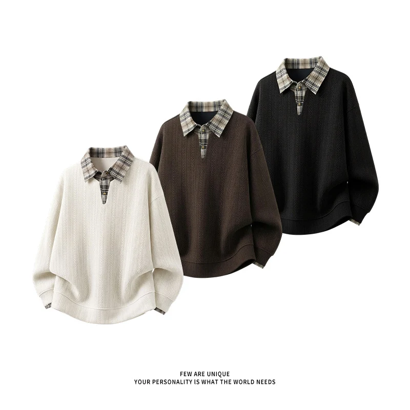 Herren Lagenlook-Pullover mit integriertem Karohemdkragen Drune