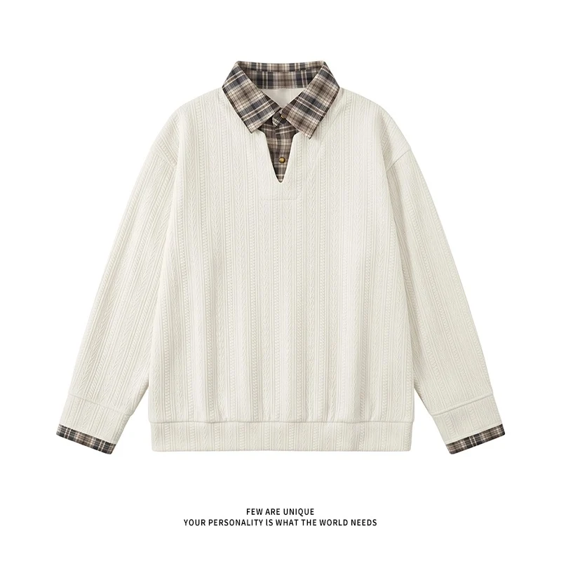 Herren Lagenlook-Pullover mit integriertem Karohemdkragen Drune