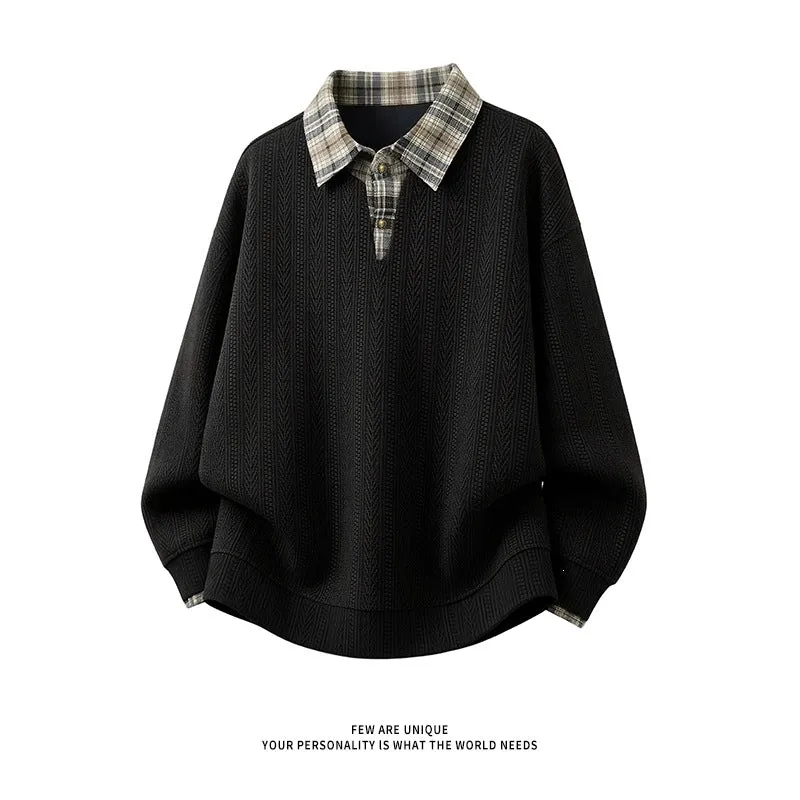 Herren Lagenlook-Pullover mit integriertem Karohemdkragen Drune