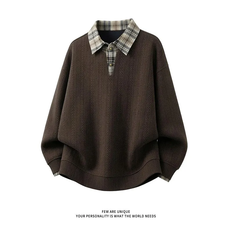 Herren Lagenlook-Pullover mit integriertem Karohemdkragen Drune