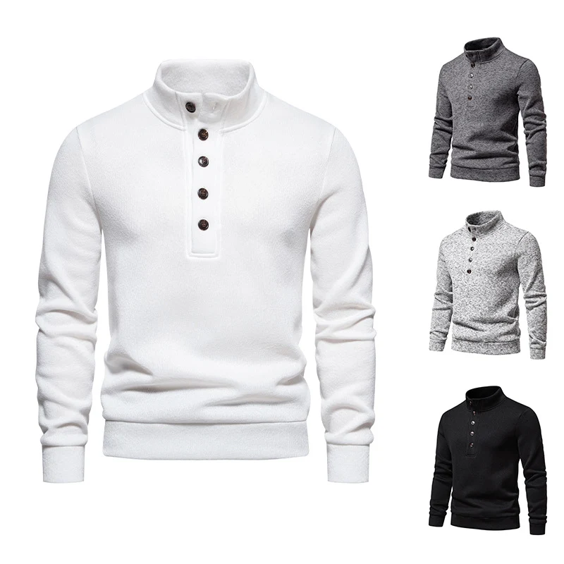 Herren Komfortabler Feinstrick-Pullover mit Knopfleiste und Stehkragen Drune